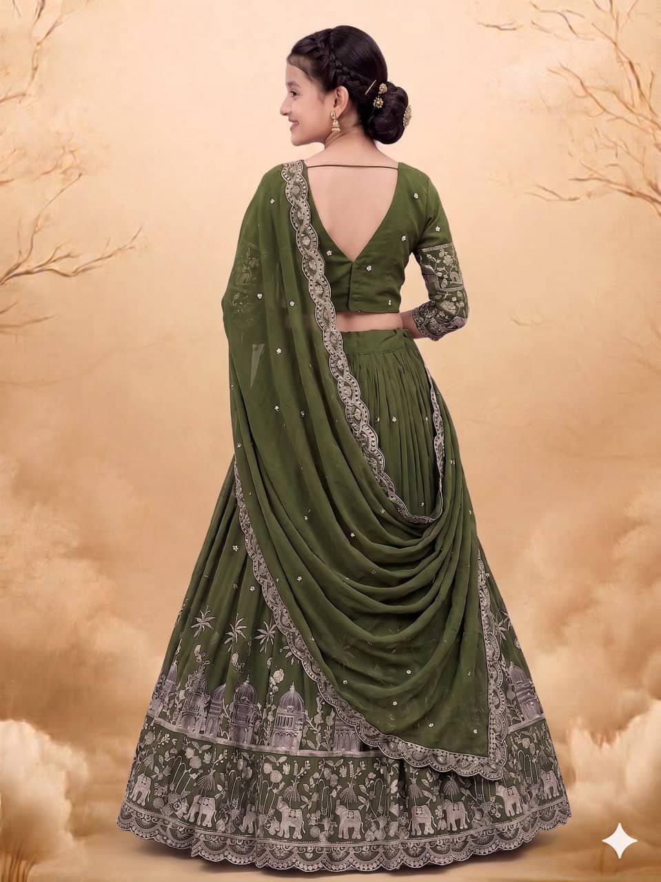 Keyura Silk Lehenga Choli Set For Girls ( Pack of 1 , Green ) - Image 4