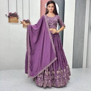 Keyura Silk Lehenga Choli Set For Girls ( Pack of 1 , Purple )