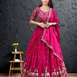 Keyura Silk Lehenga Choli Set For Girls ( Pack of 1 , Light Pink )