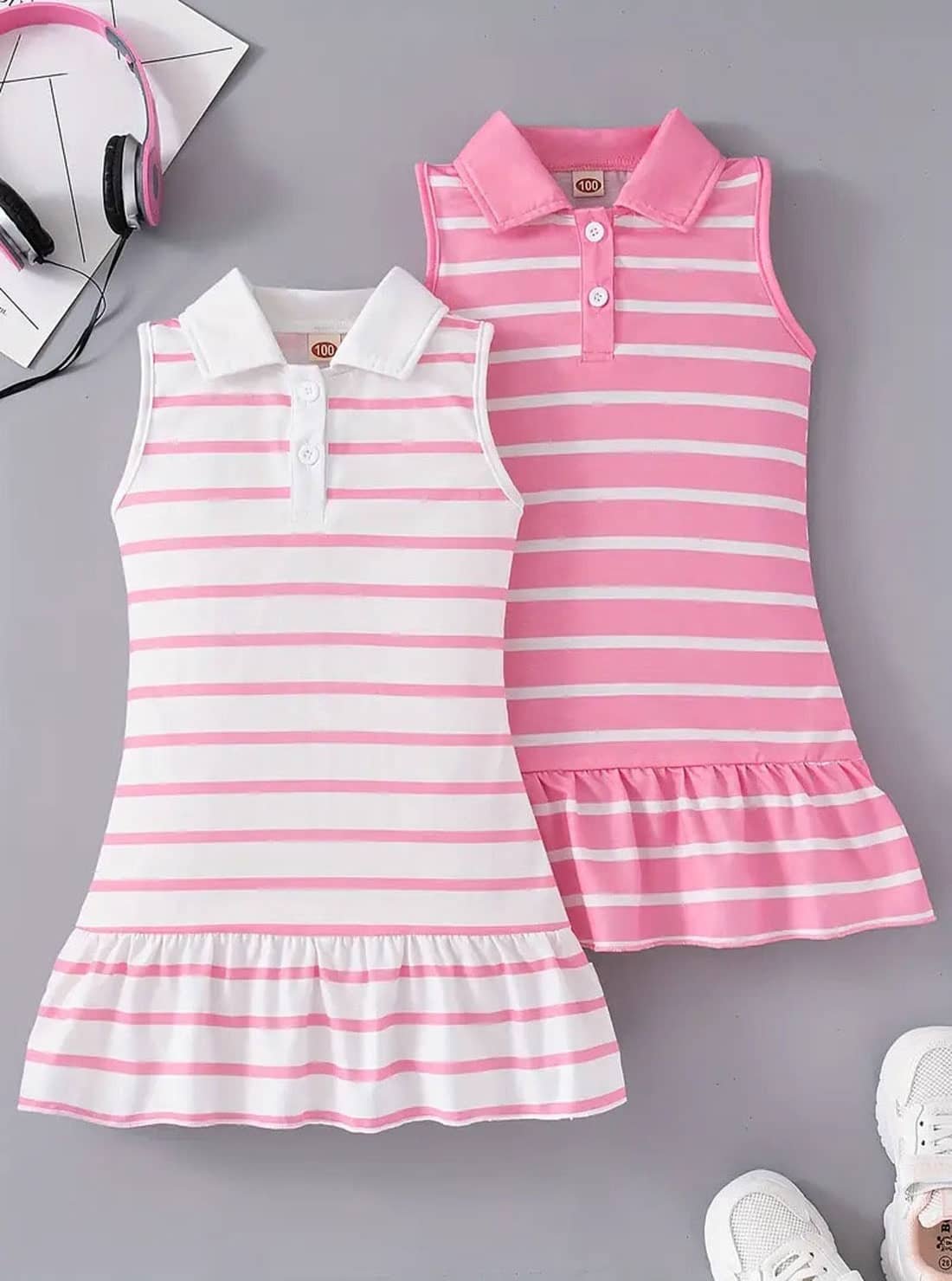 Knit Vey Cotton Frock For Girls ( Pack of 2 , Multicolor )