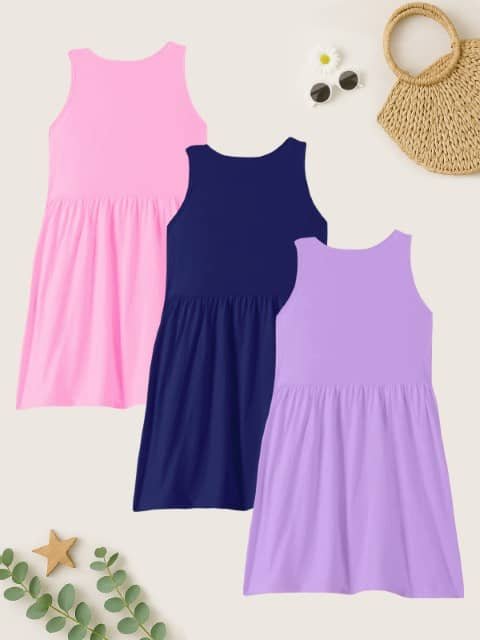 Kuchipoo Cotton Blend Dress For Girls ( Pack of 3 , Multicolor ) - Image 2