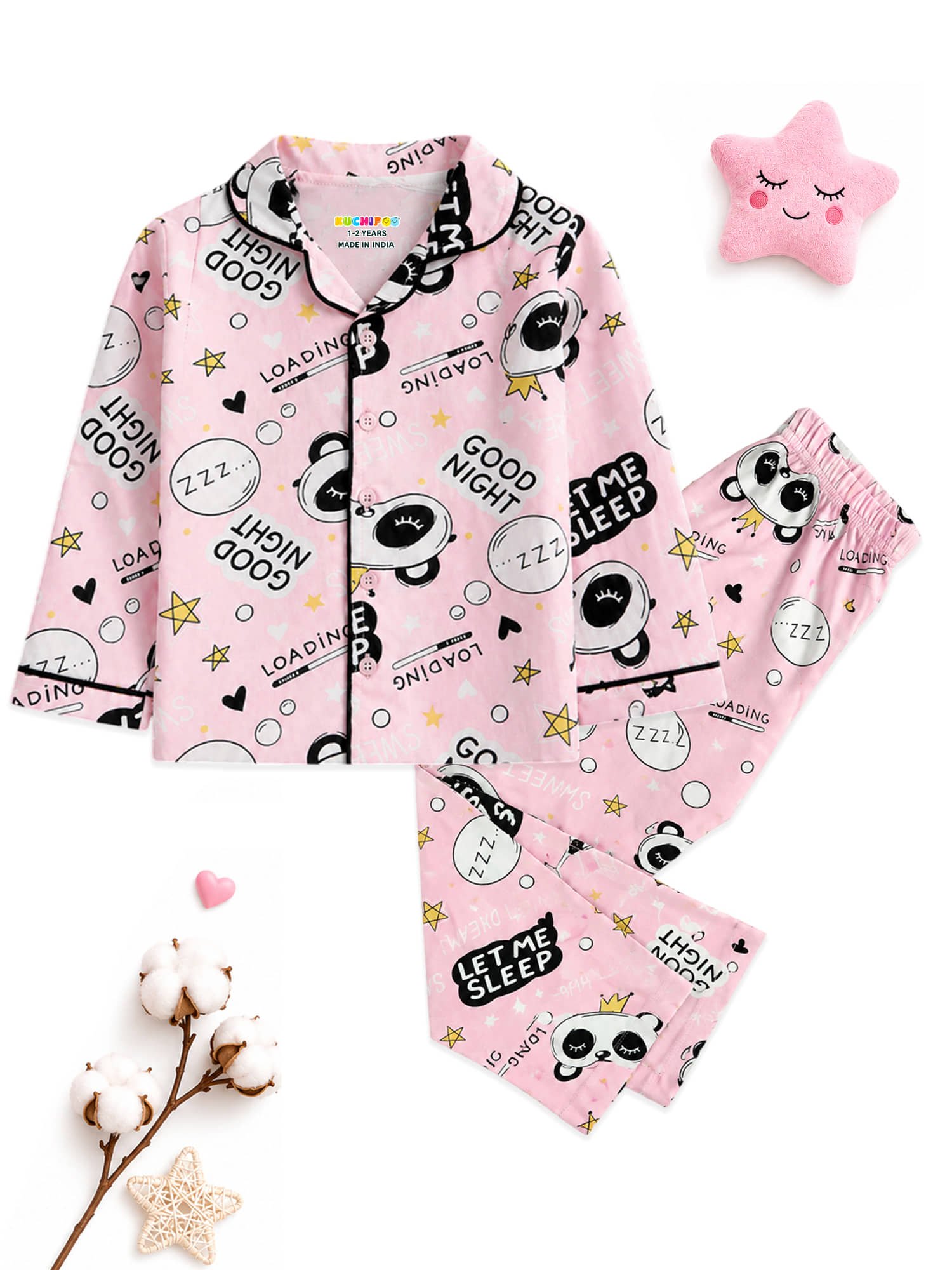 Kuchipoo Pack of 1 Girls Cotton Nightsuit Set ( Multicolor 1 )