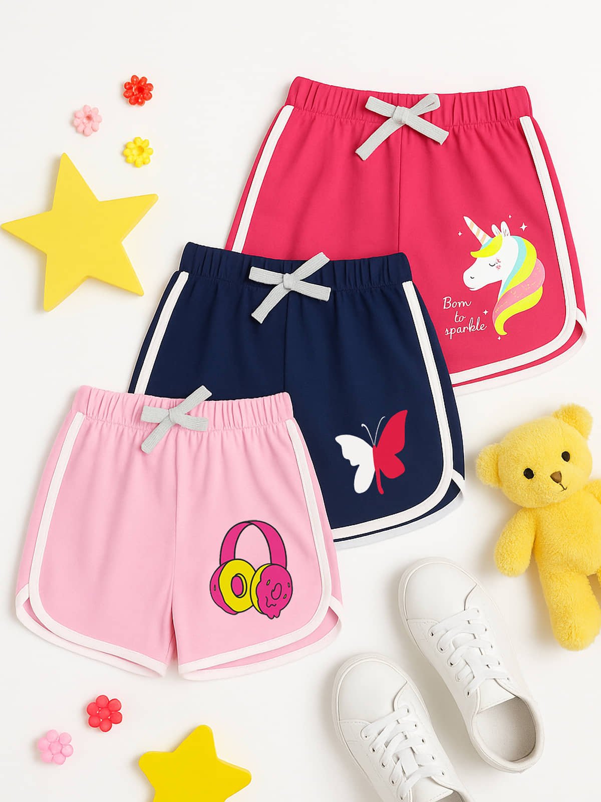 Kuchipoo Pack of 3 Girls Cotton Blend Shorts ( Multicolor 15 )