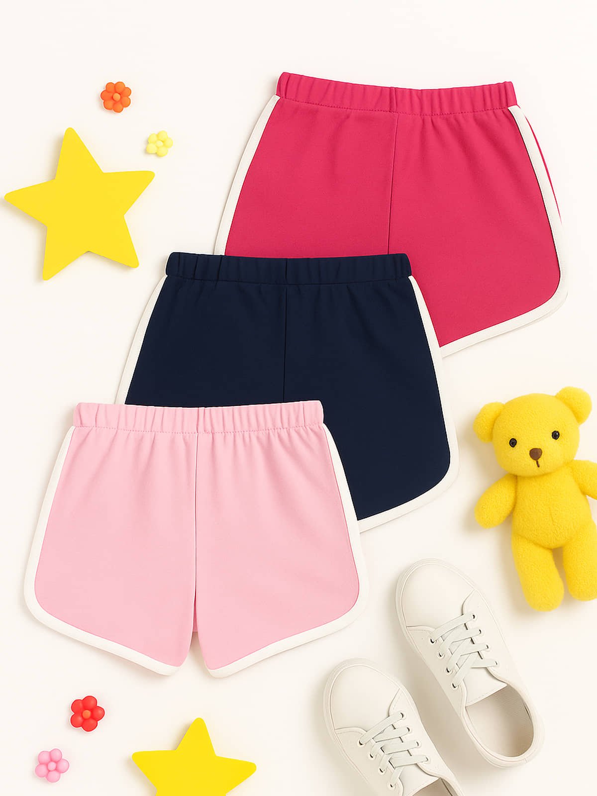 Kuchipoo Pack of 3 Girls Cotton Blend Shorts ( Multicolor 15 ) - Image 2