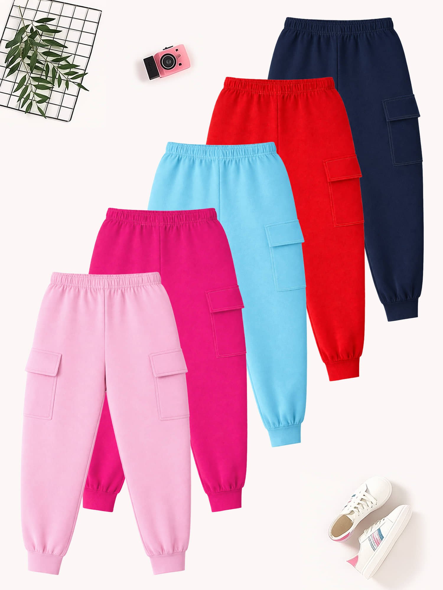 Kuchipoo Pack of 5 Girls Cotton Blend Joggers ( Colors )