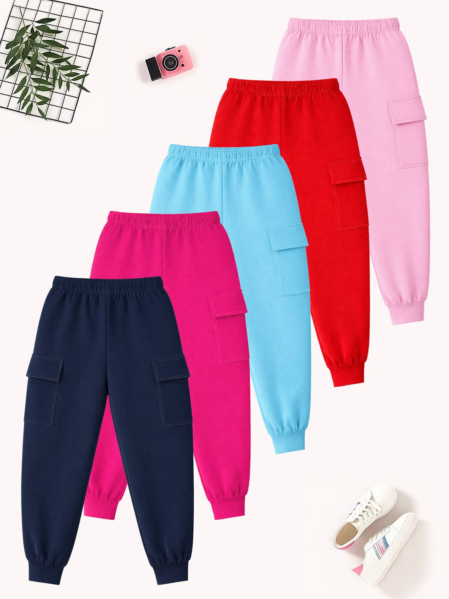 Kuchipoo Pack of 5 Girls Cotton Blend Joggers ( Colors ) - Image 2