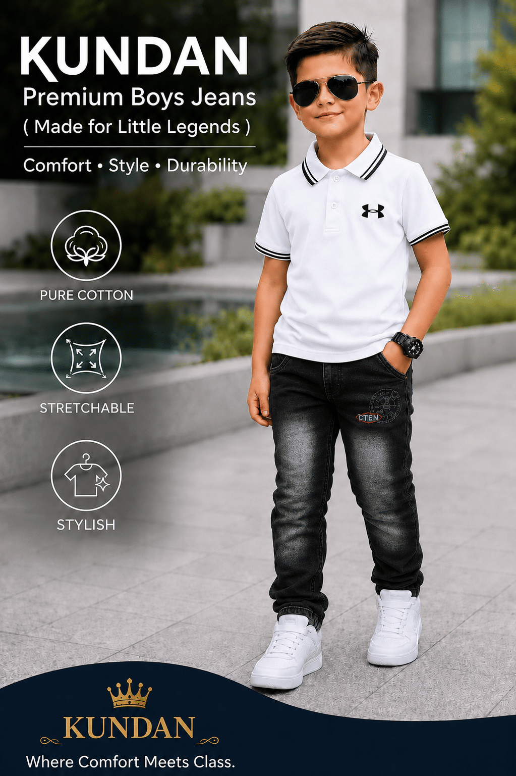 Kundan Boys Denim Jeans ( Black , Pack of 1 ) - Image 2