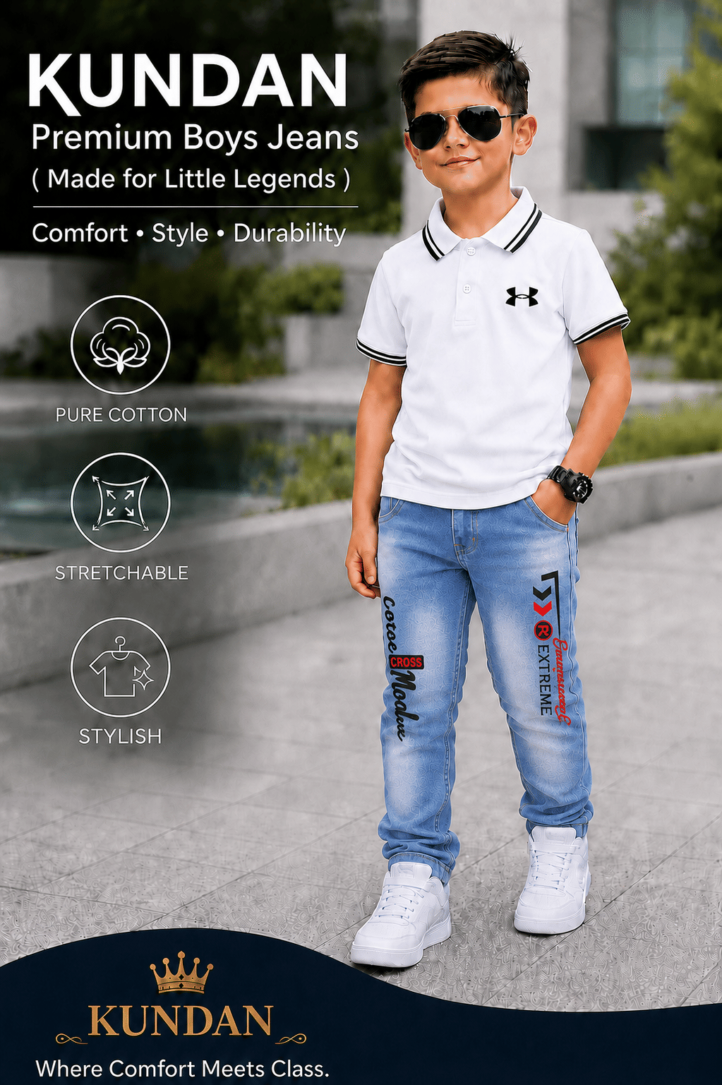Kundan Boys Denim Jeans ( Light Blue , Pack of 1 ) - Image 2