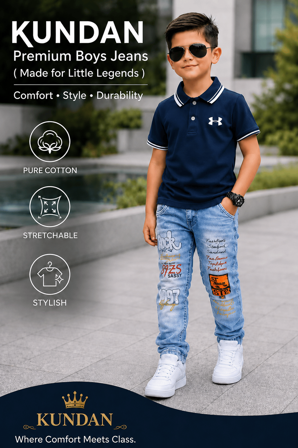 Kundan Boys Denim Jeans ( Light Blue , Pack of 1 ) - Image 2