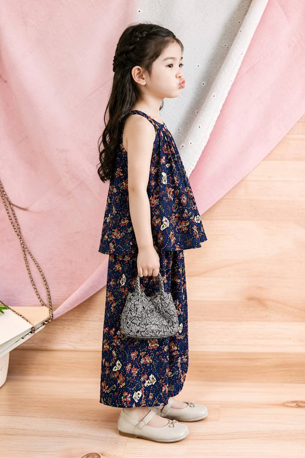 Crepe Printed Top With Palazzo Co-Ord Set For Girls ( Blue ) - Image 3
