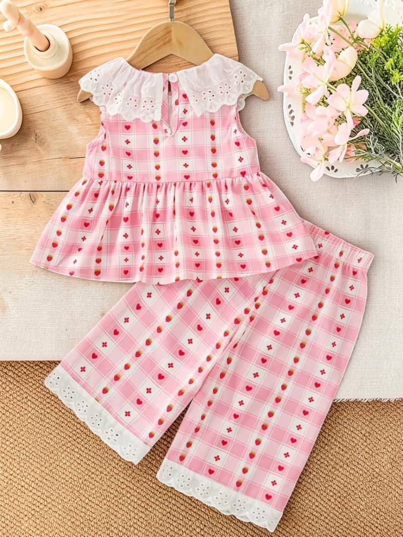 Crepe Printed Top With Palazzo Co-Ord Set For Girls ( Pink ) - Image 2