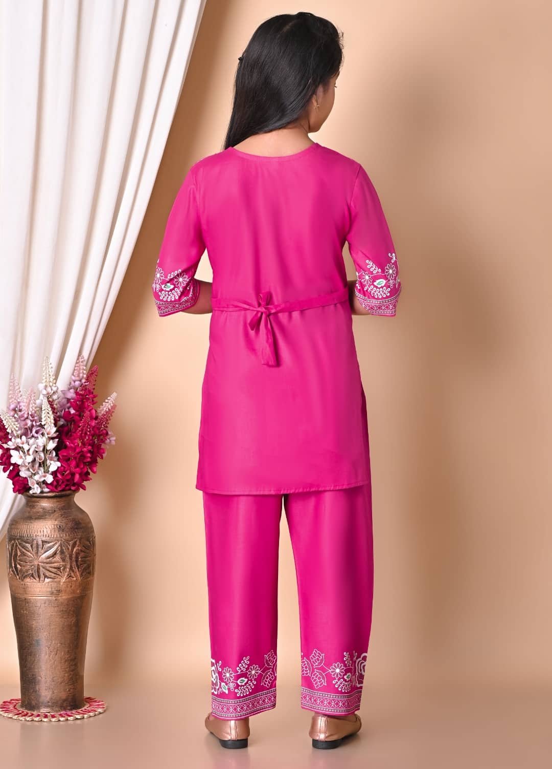 Girls Rayon Kurti with Pants ( Pack of 1 , Pink ) - Image 3