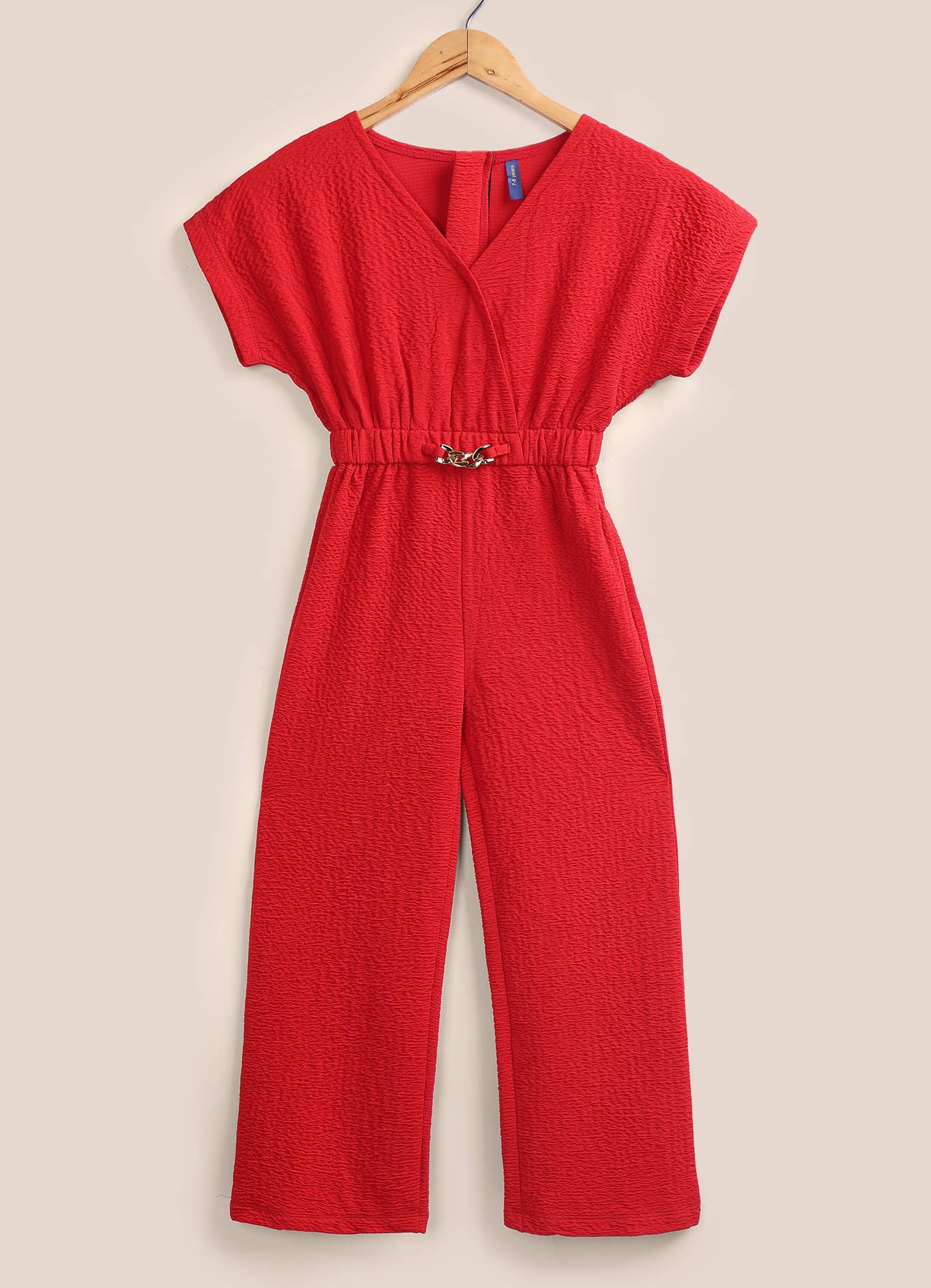 Lazy Shark Girls Cotton Blend Jumpsuit ( Pack of 1 , Red ) - Image 2