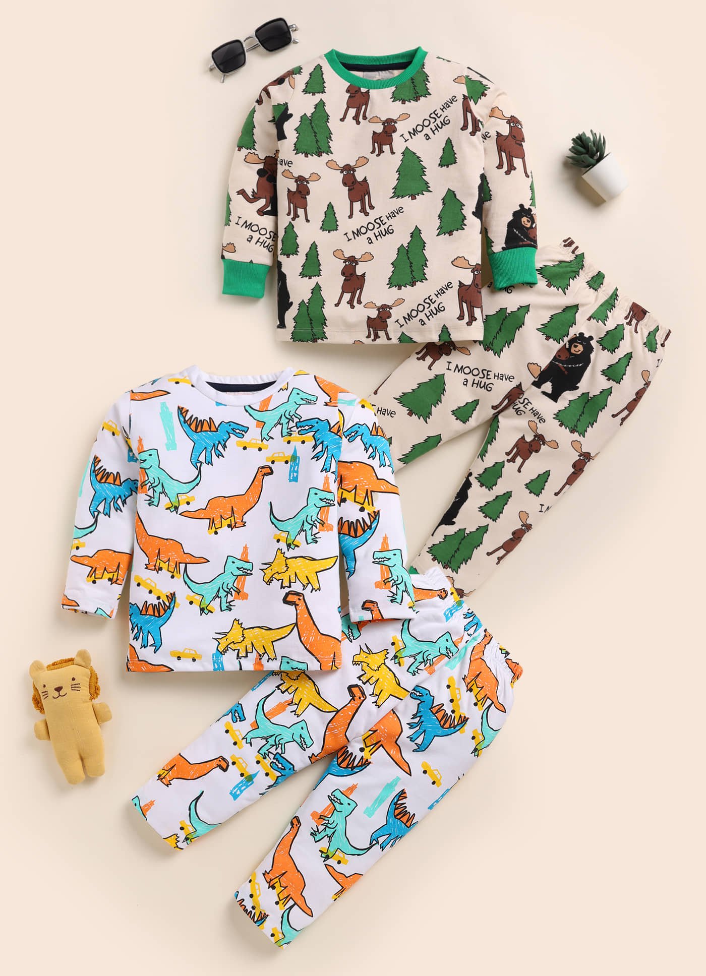 Lazy Shark Pack of 2 Boys Cotton Blend Nightsuit Set ( Multicolor )