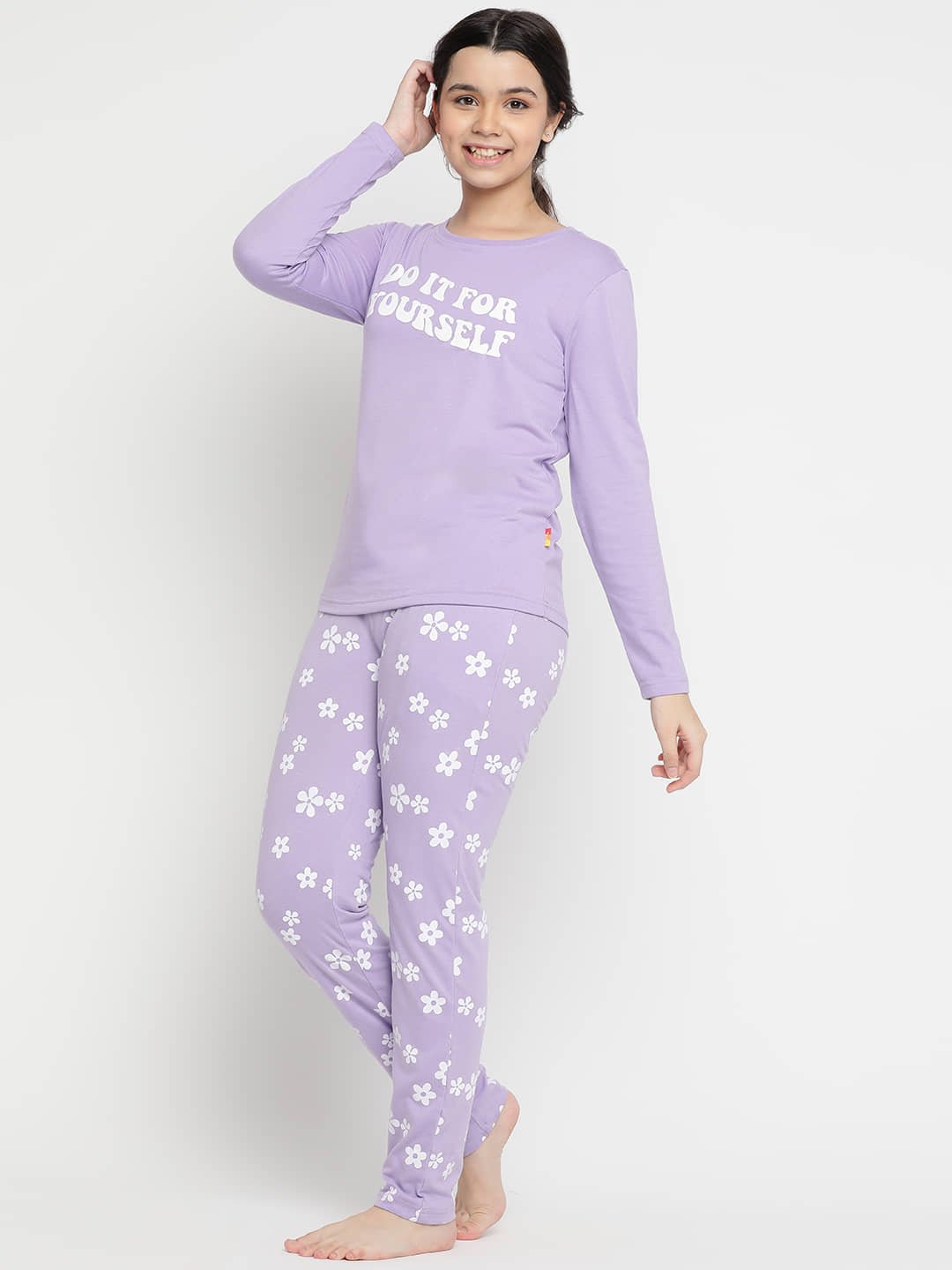 Li'l Tomatoes Pack of 1 Girls Cotton Nightsuit Set ( Purple ) - Image 4
