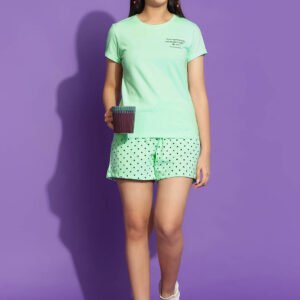 Li'l Tomatoes Pack of 1 Girls Cotton Nightsuit Set ( Light Green )