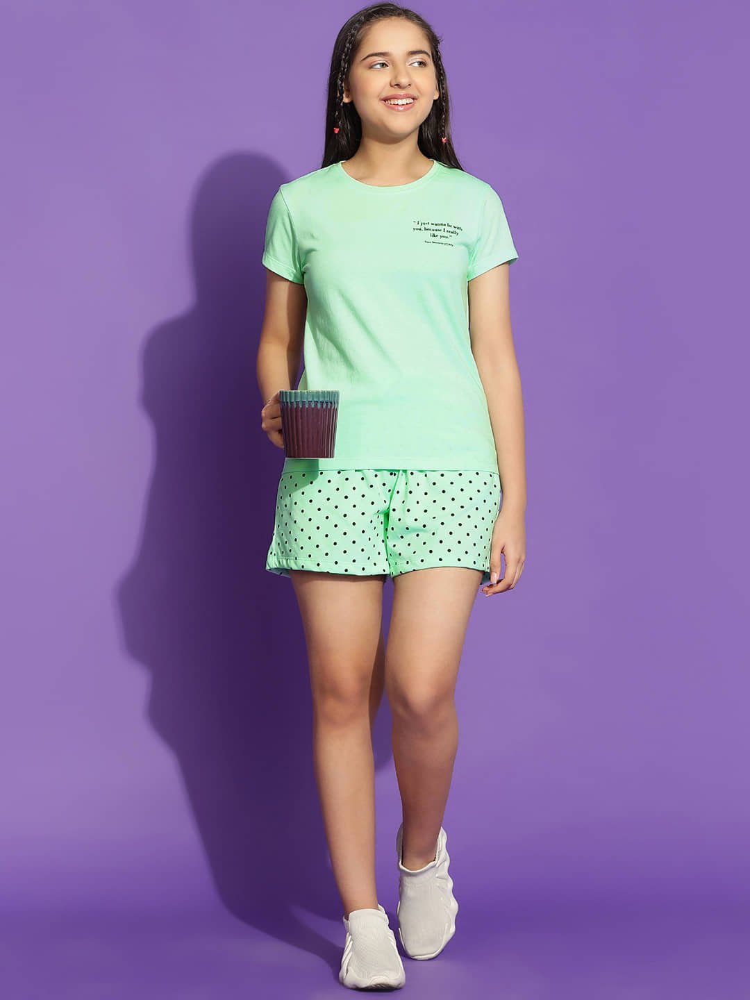 Li'l Tomatoes Pack of 1 Girls Cotton Nightsuit Set ( Light Green )