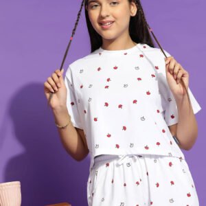 Li'l Tomatoes Pack of 1 Girls Cotton Nightsuit Set ( White )