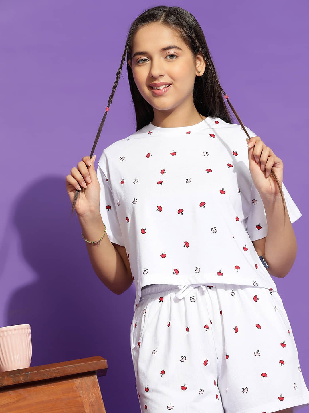 Li'l Tomatoes Pack of 1 Girls Cotton Nightsuit Set ( White )