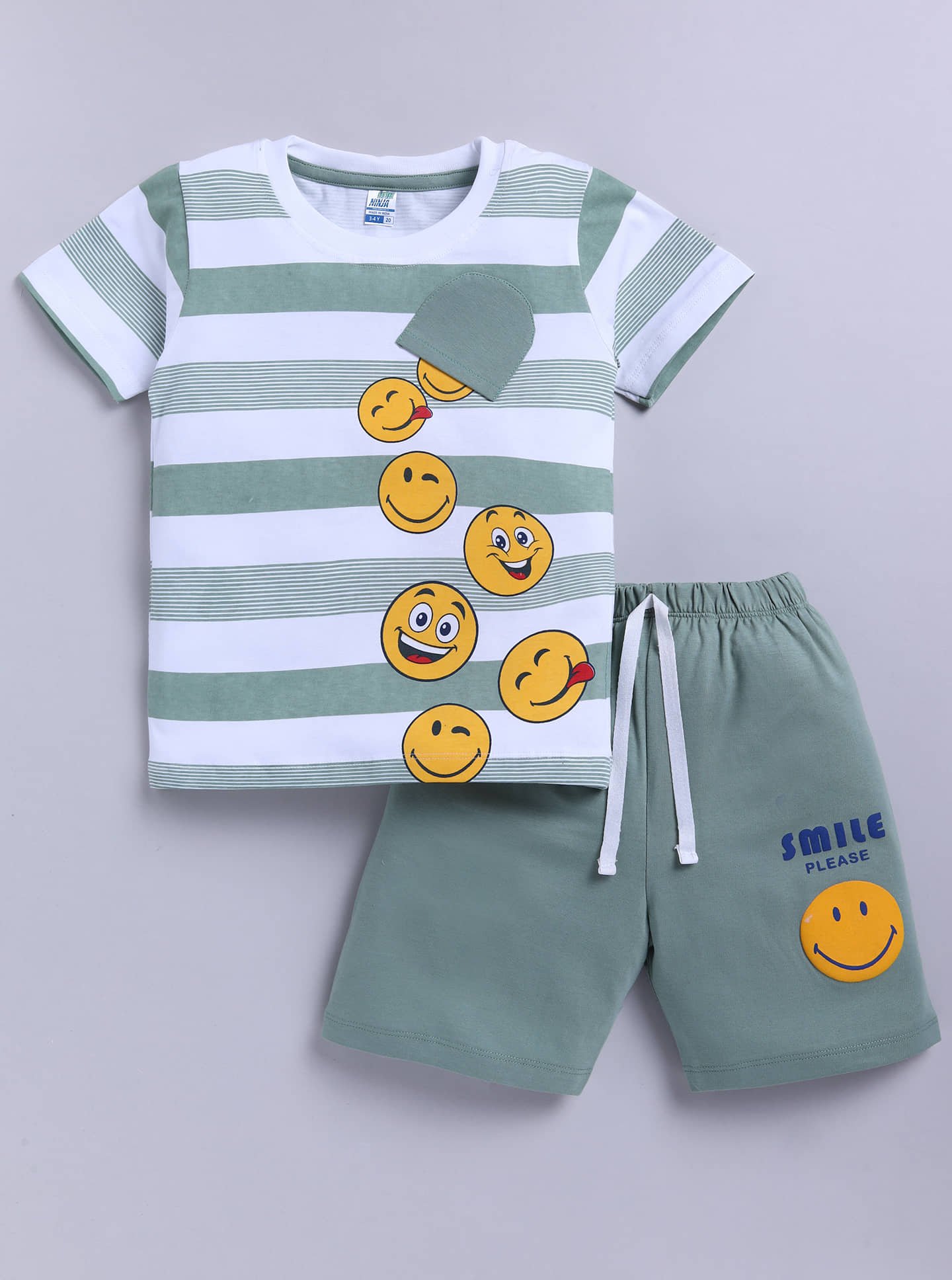 Little Ninja Baby Boys Cotton T-Shirt & Shorts Set ( Green , Pack of 1 )