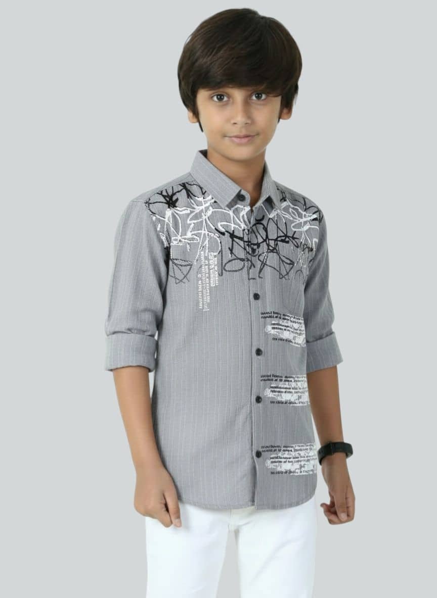 Lolark Pack of 1 Boys Cotton Blend Full Sleeves Shirt ( Grey )