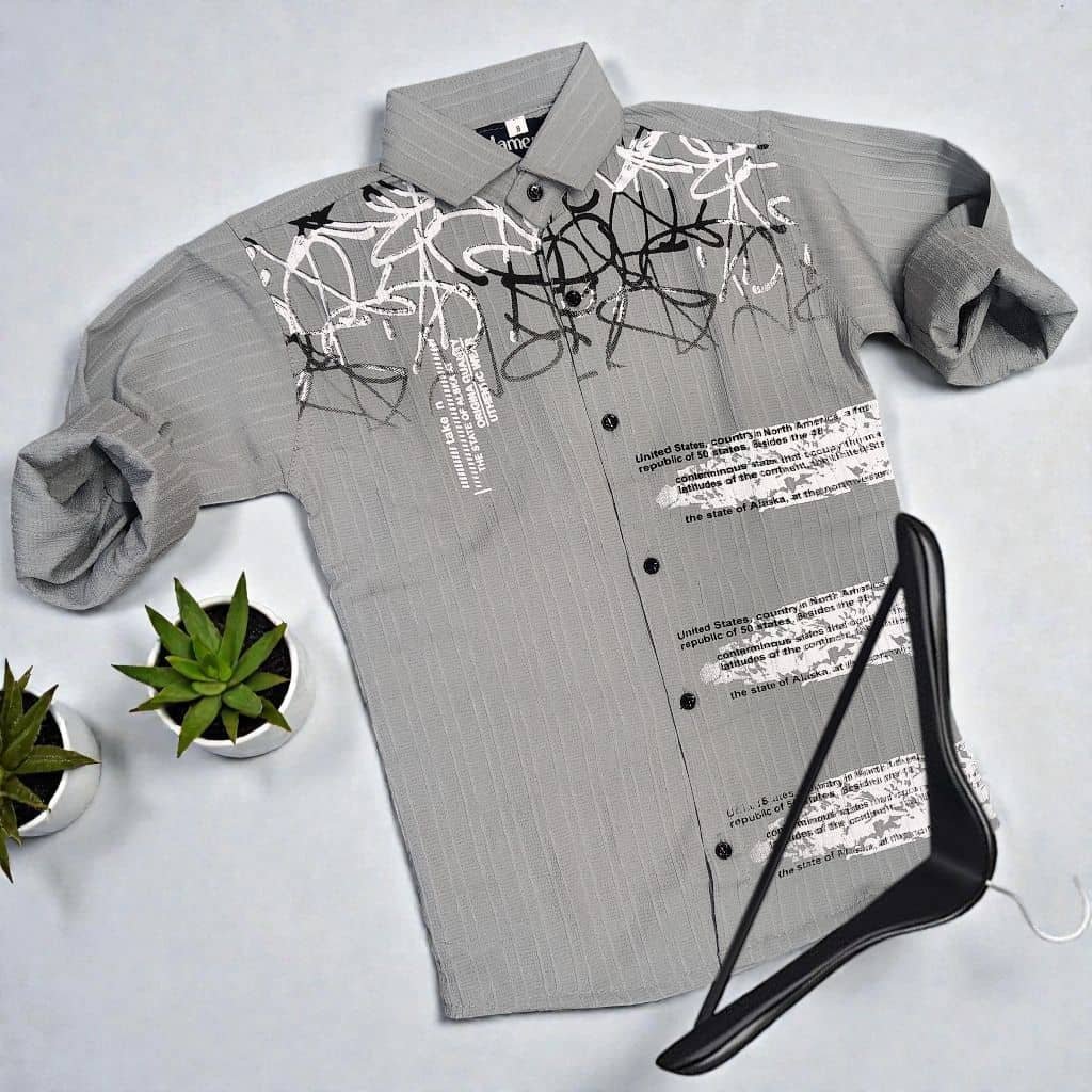 Lolark Pack of 1 Boys Cotton Blend Full Sleeves Shirt ( Grey ) - Image 3