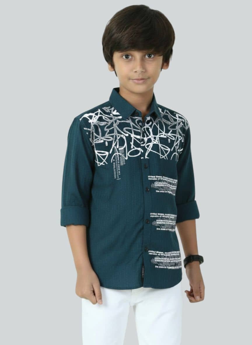 Lolark Pack of 1 Boys Cotton Blend Full Sleeves Shirt ( Dark Blue )