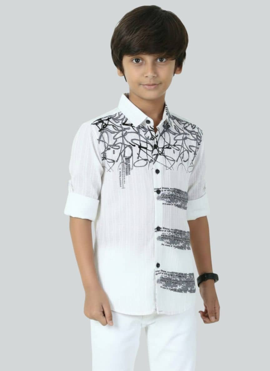 Lolark Pack of 1 Boys Cotton Blend Full Sleeves Shirt ( White )
