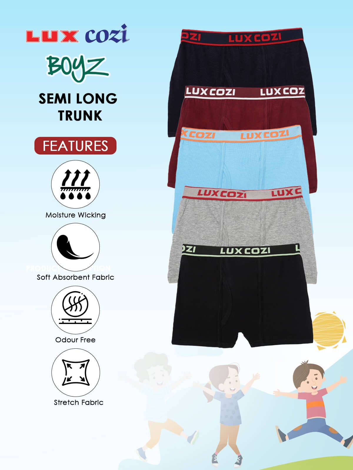 Lux Cozi Pack of 4 Boys Cotton Blend Trunks ( Multicolor ) - Image 5