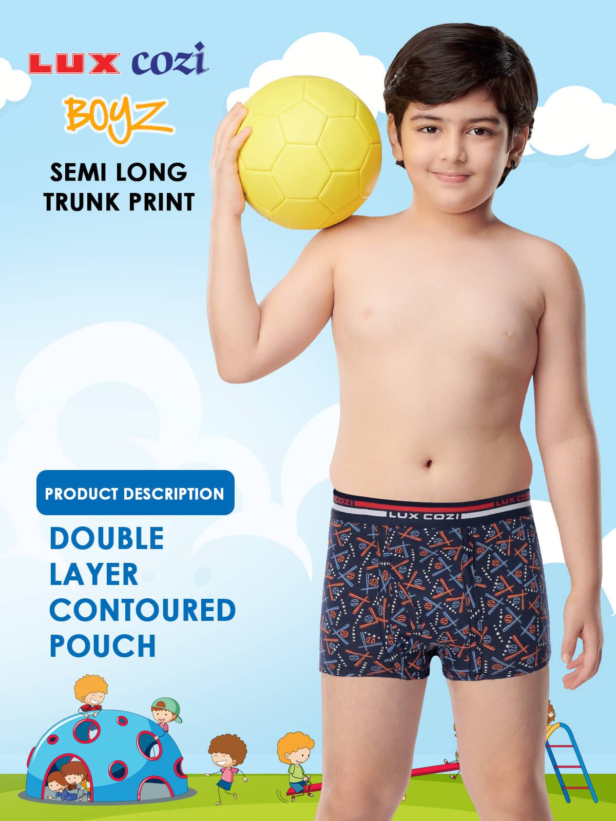 Lux Cozi Pack of 4 Boys Cotton Trunks ( Multicolor ) - Image 4