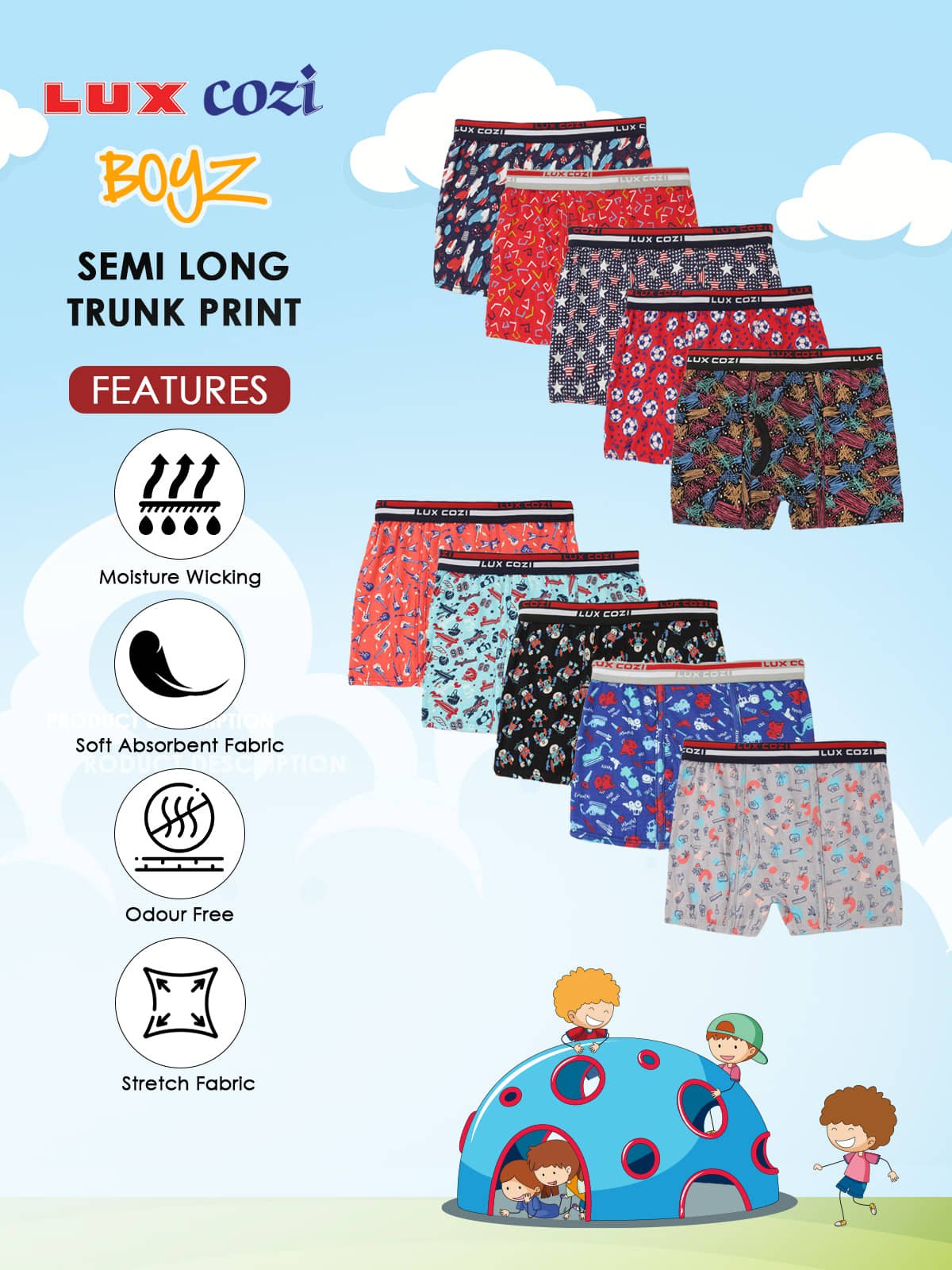 Lux Cozi Pack of 4 Boys Cotton Trunks ( Multicolor ) - Image 5