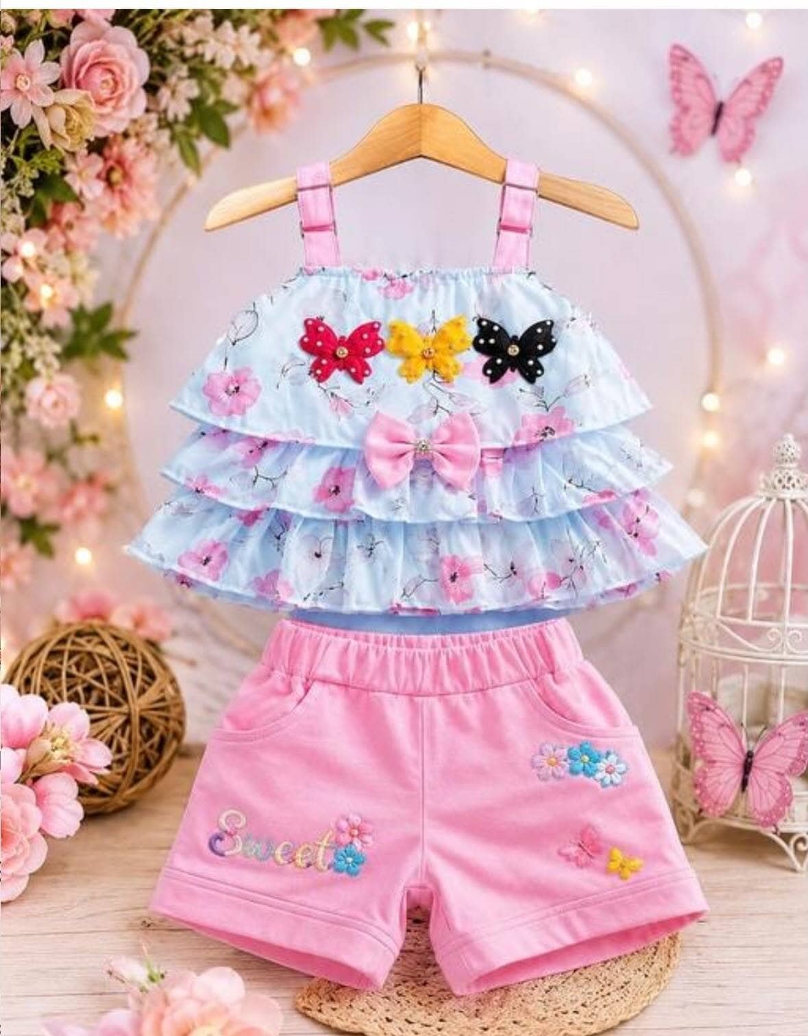 Baby Girls Cotton Blend T-shirt & Shorts Set ( Pink & White , Pack of 1 )