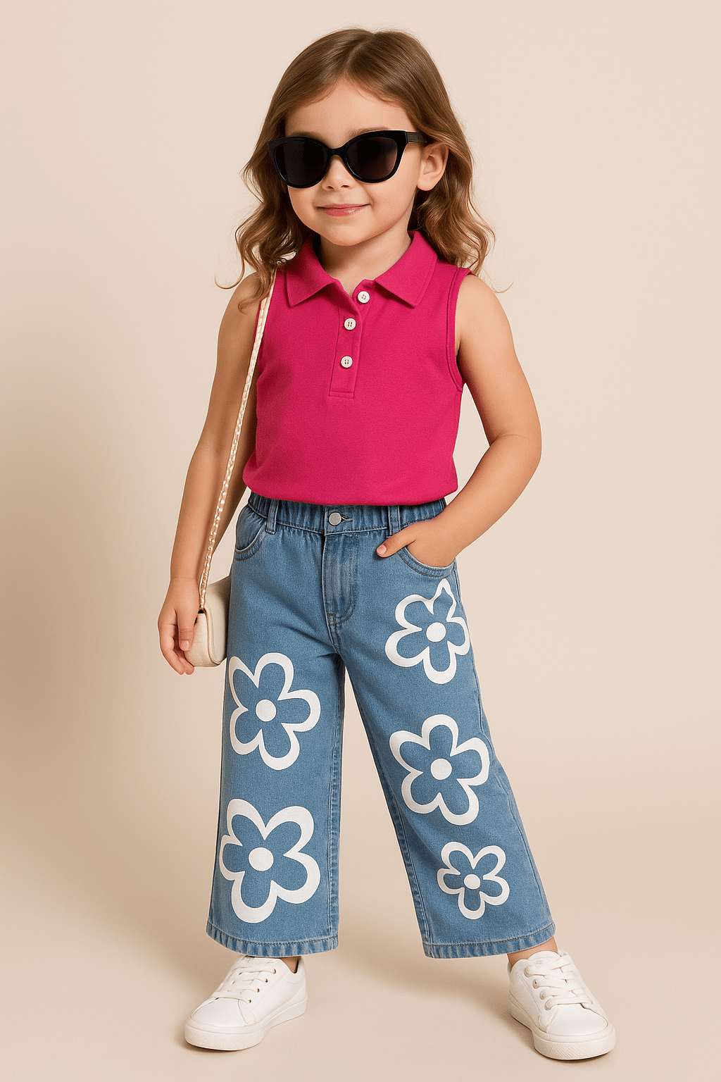 Pack of 1 Baby Girls Denim T-shirt & Jeans ( Pink & Blue )