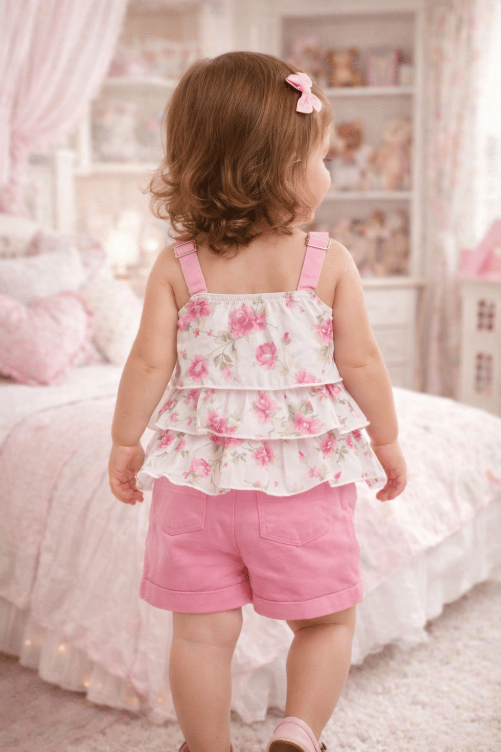 Pack of 1 Baby Girls Cotton Blend T-shirt & Shorts ( White & Pink ) - Image 2
