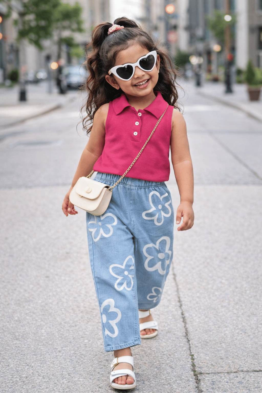 Pack of 1 Baby Girls Denim T-shirt & Jeans ( Blue & Pink )