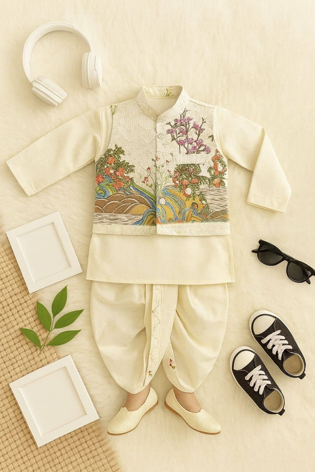 Baby Boys Cotton Blend Beige Dhoti Kurta Set ( Pack of 1 ) - Image 2