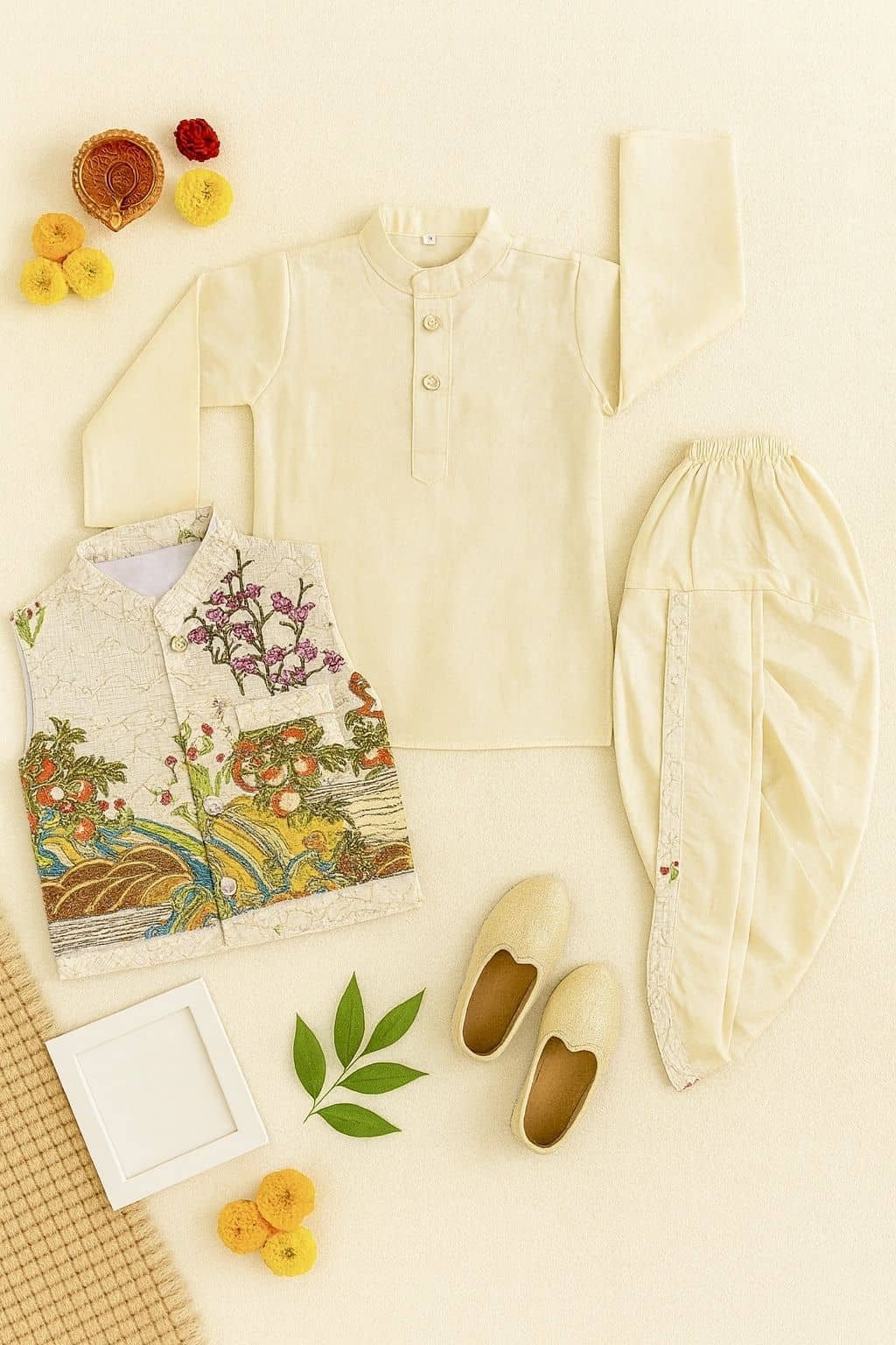 Baby Boys Cotton Blend Beige Dhoti Kurta Set ( Pack of 1 ) - Image 3