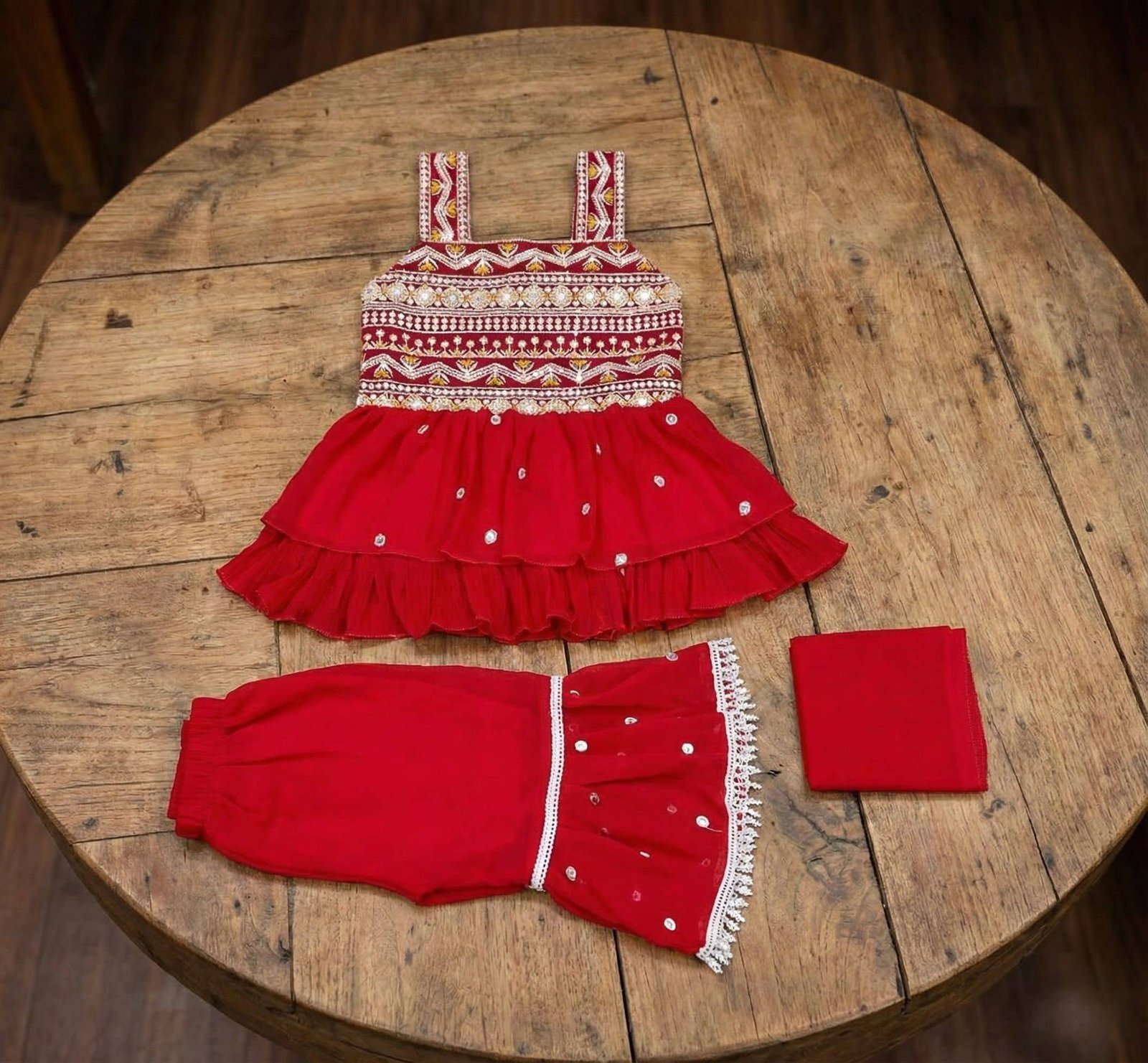 Baby Girls Cotton Blend Afghani Kurti ( Pack of 1 , Red )