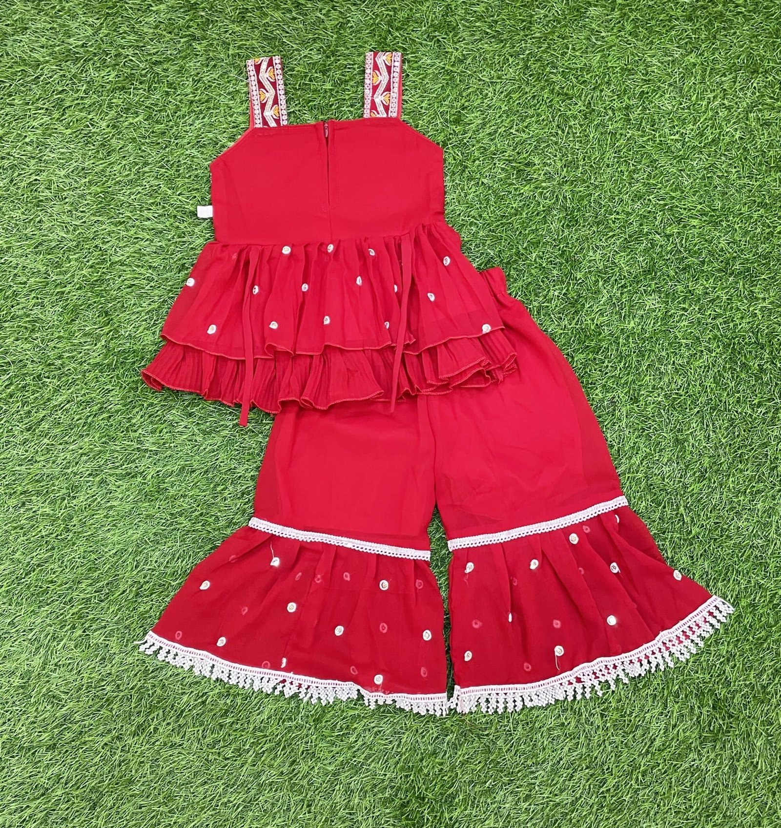 Baby Girls Cotton Blend Afghani Kurti ( Pack of 1 , Red ) - Image 2