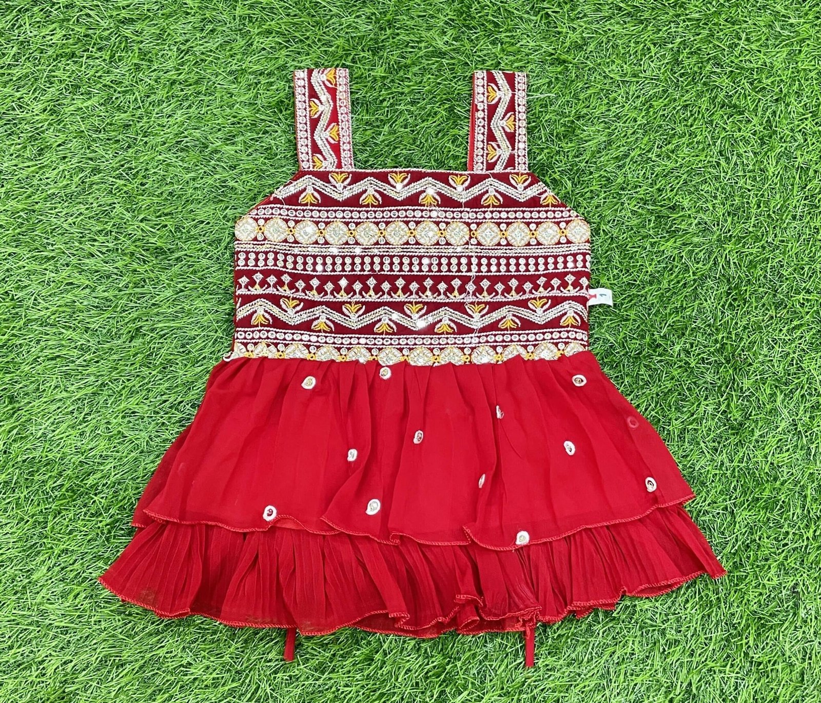 Baby Girls Cotton Blend Afghani Kurti ( Pack of 1 , Red ) - Image 4