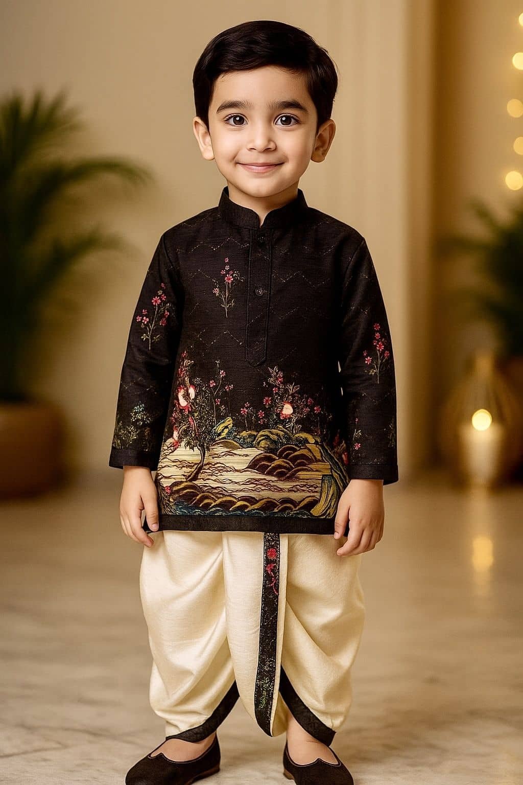 Boys Cotton Blend Black Dhoti Kurta Set None