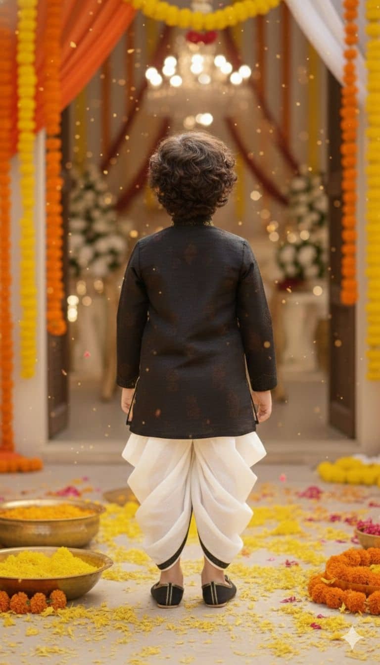 Boys Cotton Blend Black Dhoti Kurta Set None - Image 2