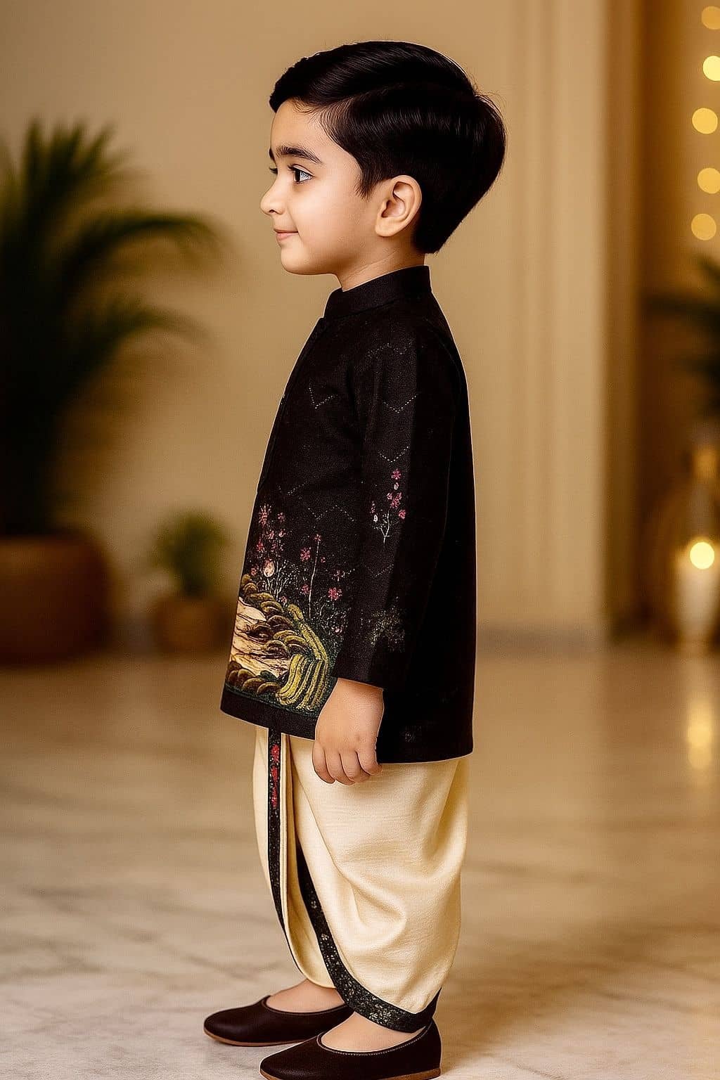 Boys Cotton Blend Black Dhoti Kurta Set None - Image 3