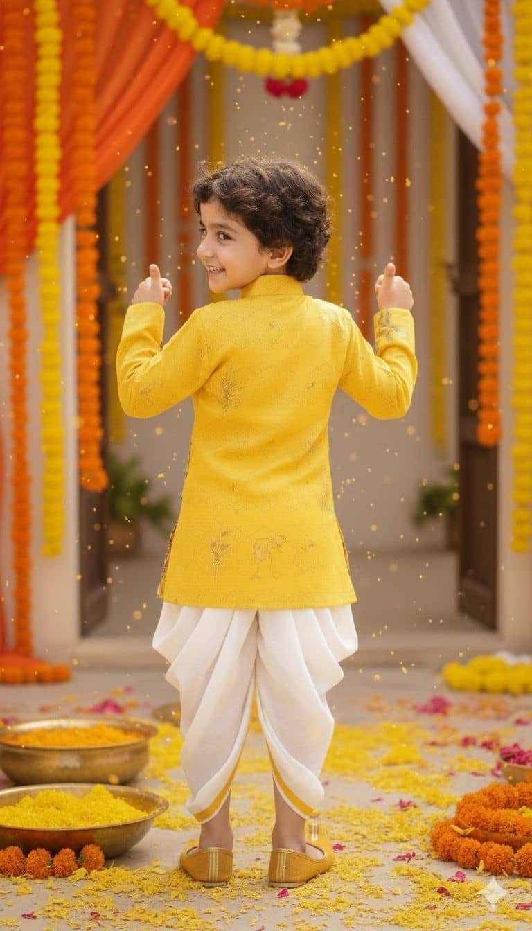 Boys Cotton Blend Yellow Dhoti Kurta Set None - Image 2
