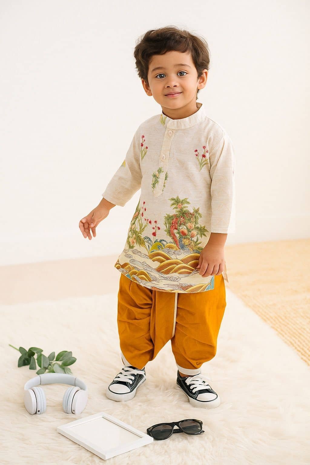 Boys Cotton Blend White Dhoti Kurta Set None