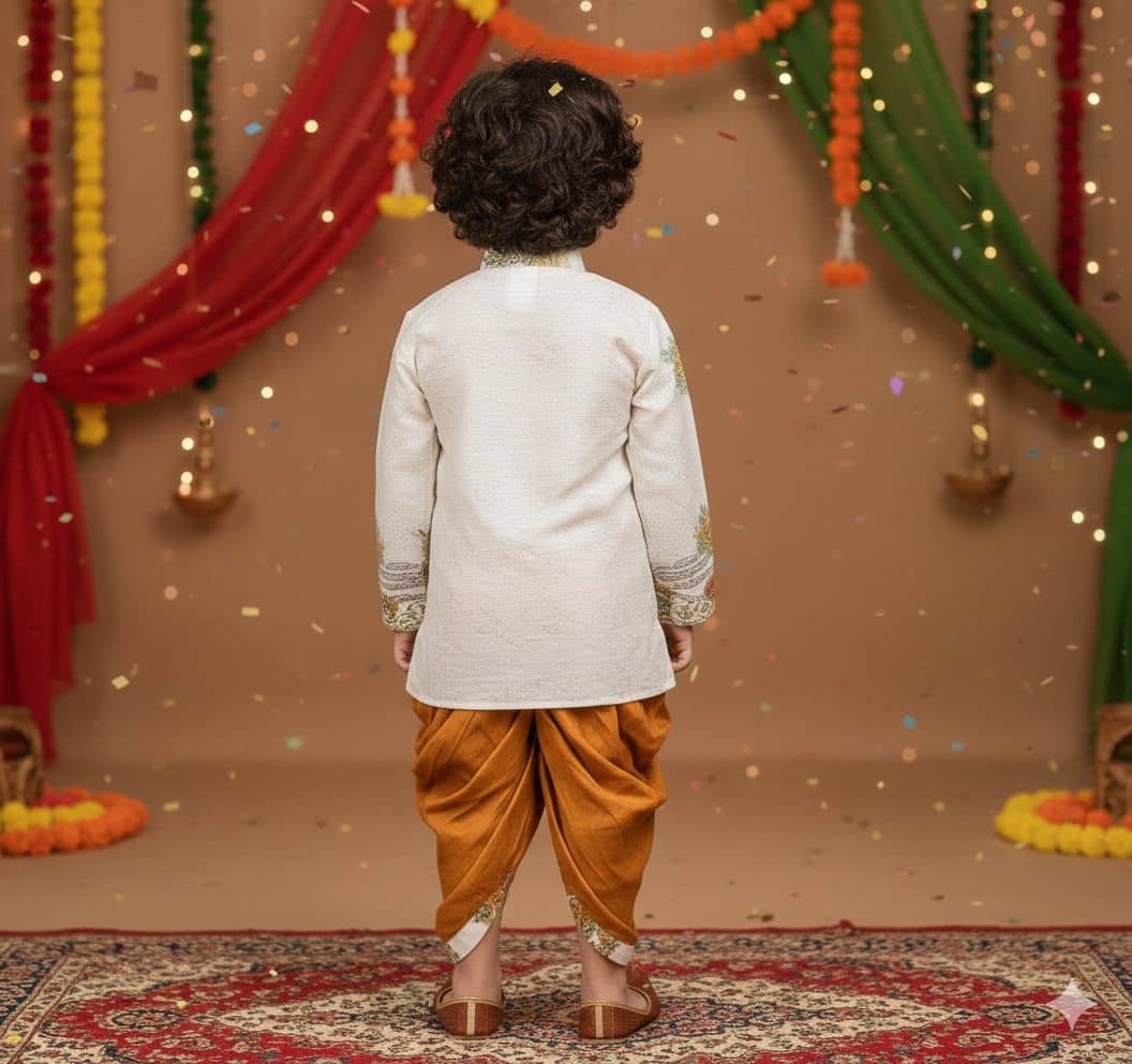 Boys Cotton Blend White Dhoti Kurta Set None - Image 2