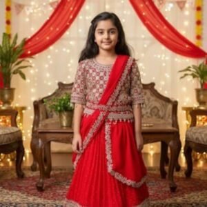 Georgette Lehenga Choli Set For Girls ( Pack of 1 , Red )