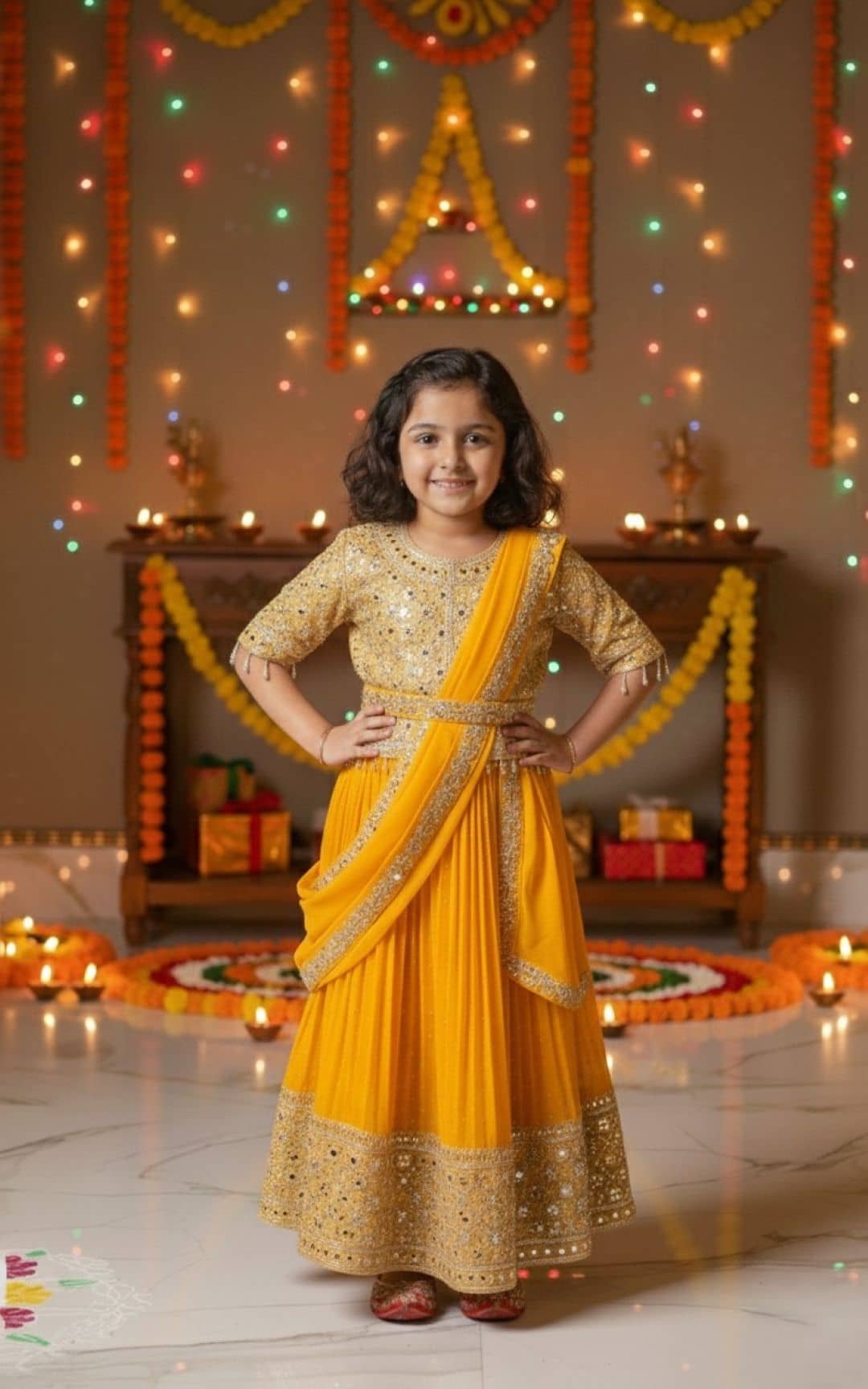 Georgette Lehenga Choli Set For Girls ( Pack of 1 , Yellow )