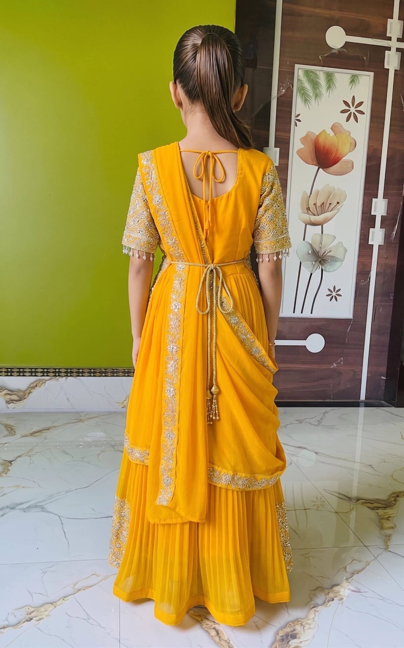 Georgette Lehenga Choli Set For Girls ( Pack of 1 , Yellow ) - Image 2