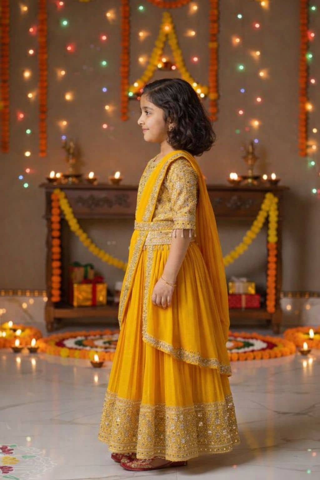 Georgette Lehenga Choli Set For Girls ( Pack of 1 , Yellow ) - Image 3